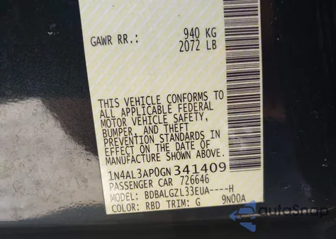 2016 Nissan Altima 2.5 S z USA, uszkodzony, nr VIN 1N4AL3AP0GN341409